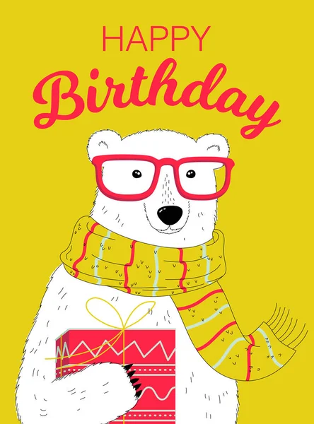 Cartão de aniversário feliz com urso — Vetor de Stock