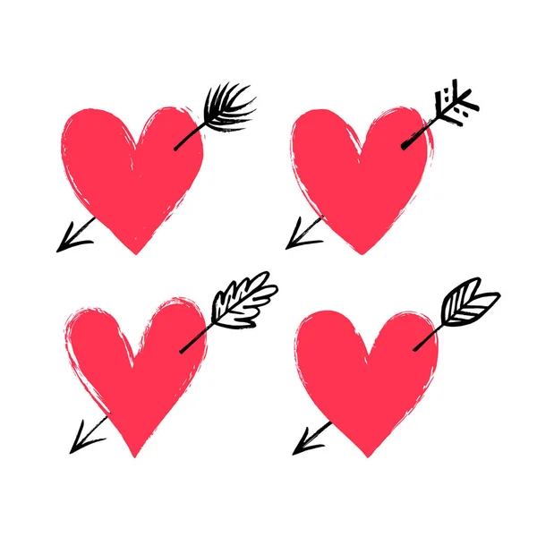 Set of hand drawn pierced hearts. — Stock Vector