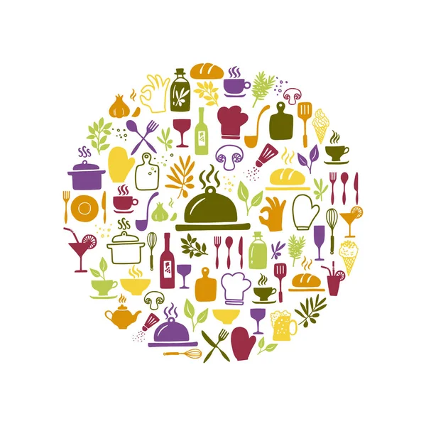 Iconos de cocina y cocina en círculo — Vector de stock