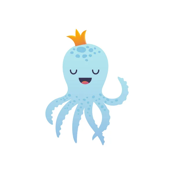 Adorable blue octopus character — Stock Vector