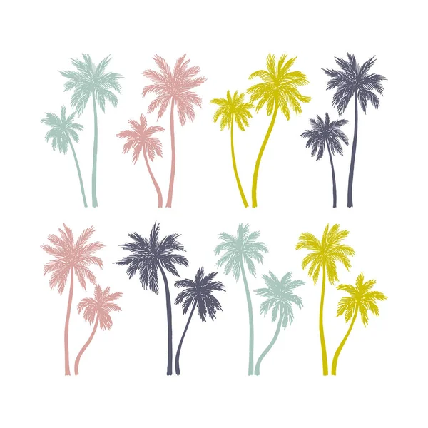 Elle çizilmiş palmiye ağaçları kümesi — Stok Vektör