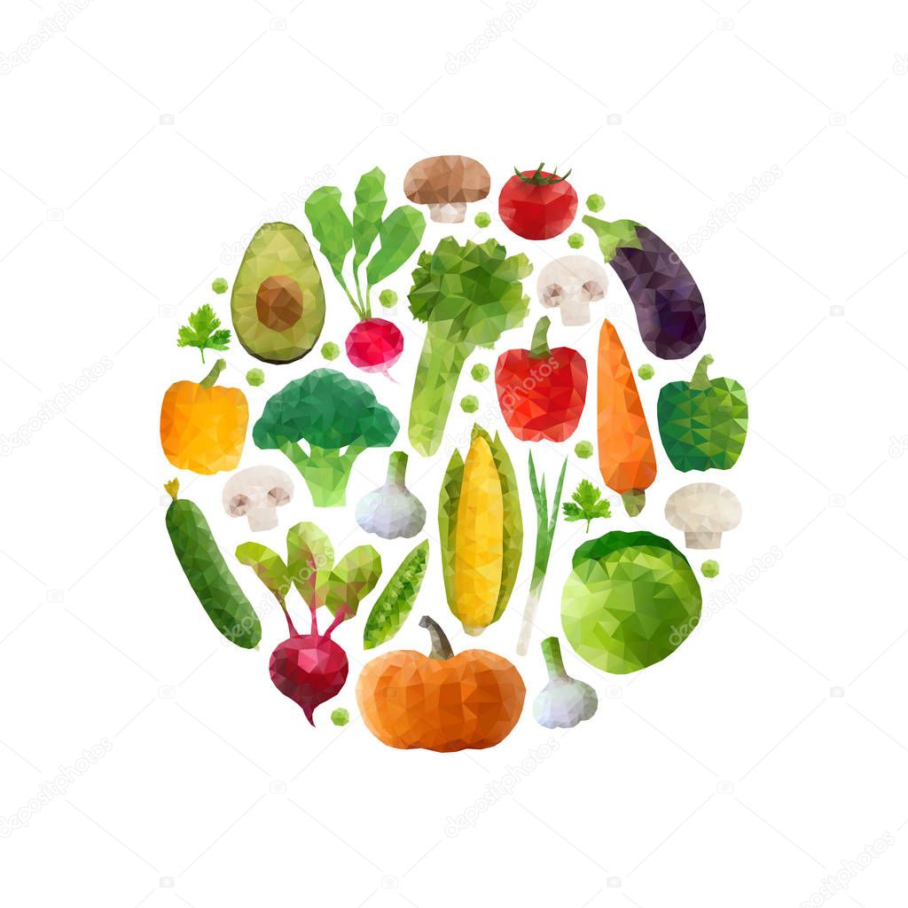 Trendy polygonal vegetables in a circle
