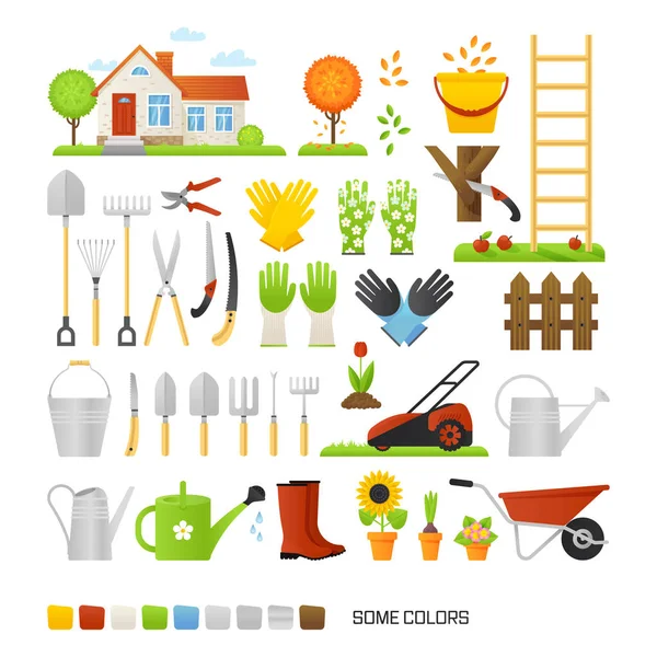 Grand ensemble d'éléments pour jardinier — Image vectorielle