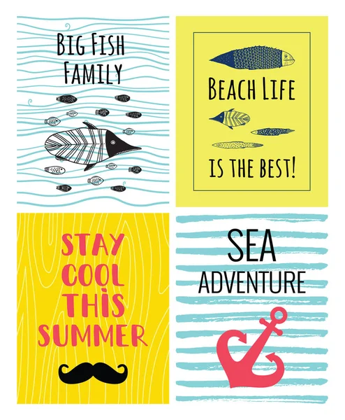 Set of cute sea cards — Stock Vector