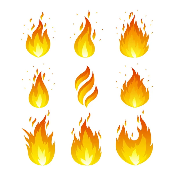Flammensymbole gesetzt — Stockvektor