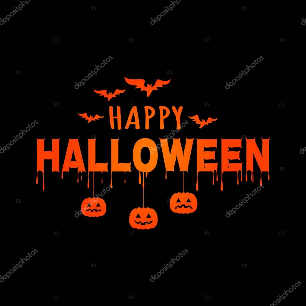 Happy Halloween Text with bats and pumpkins. Vector banner.