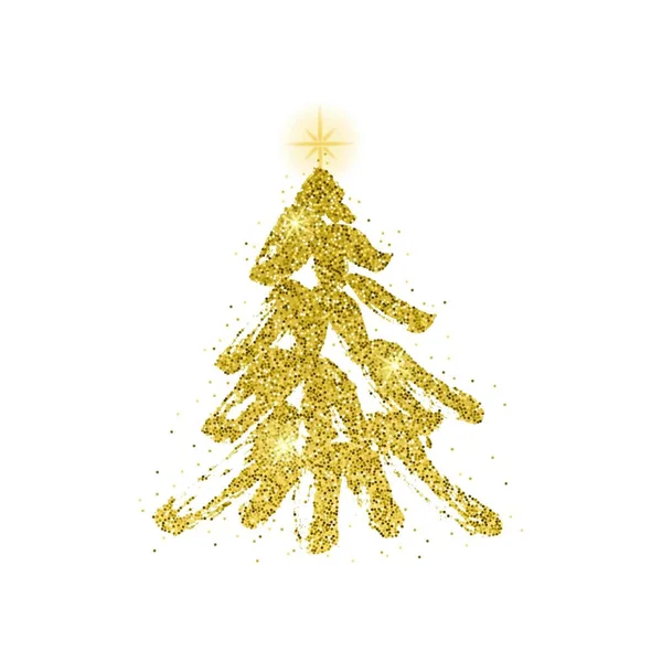 ベクトル イラスト 2018年手書きでレタリング 金色キラキラ クリスマス ツリーと幸せな新年カード デザイン要素 — ストックベクタ