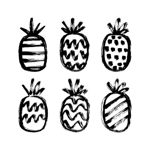 Hand drawn pineapples set — Stock Vector