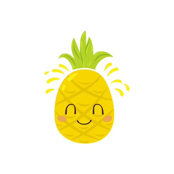 Lindo Personaje Piña Con Sonrisa Sobre Fondo Blanco — Archivo Imágenes Vectoriales