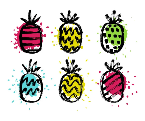 Modello Senza Cuciture Con Ananas Disegnati Mano Doodle Illustrazione Vettoriale — Vettoriale Stock