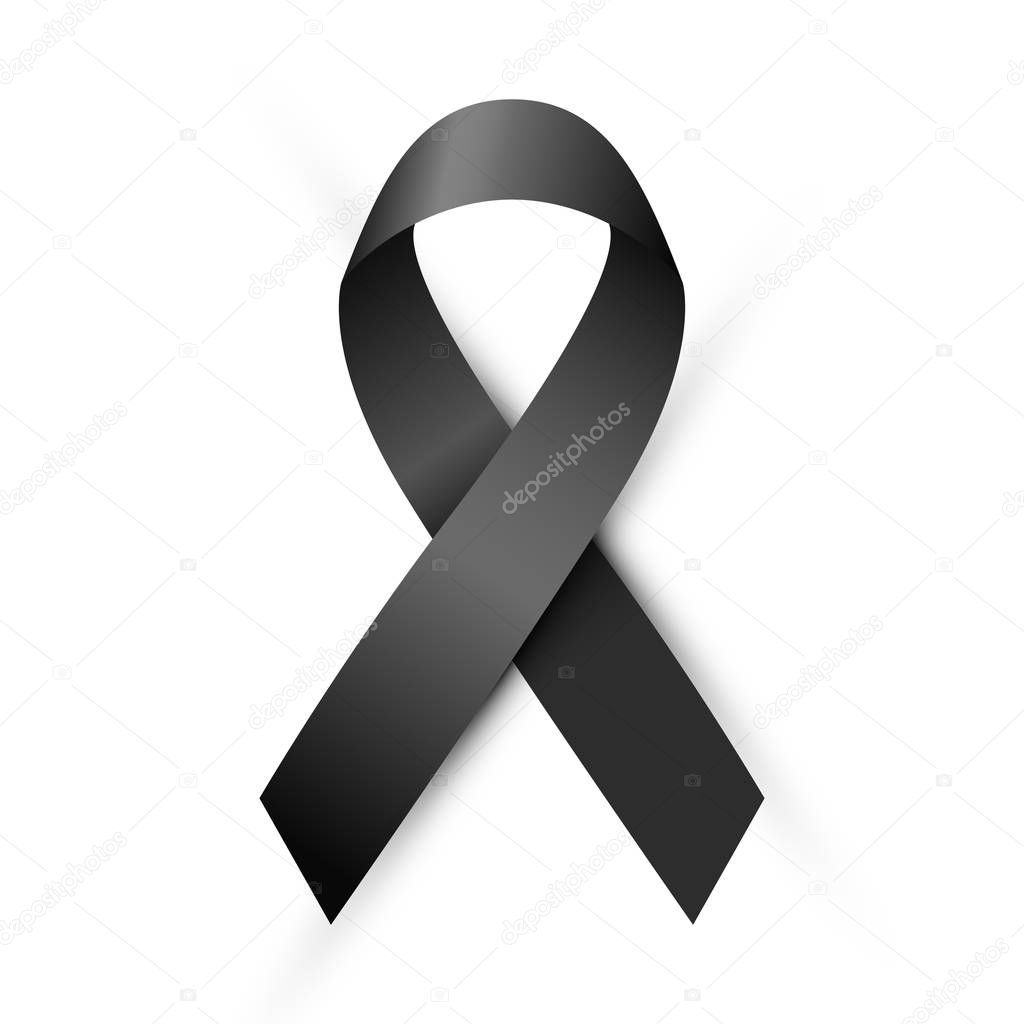 Mourning Melanoma Symbol Black Awareness Ribbon Isolated White