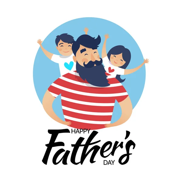 Glücklicher Vater Mit Sohn Und Tochter Mit Glücklichem Vatertagsschriftzug — Stockvektor