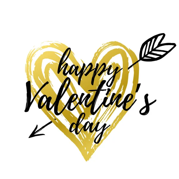 Zlaté Srdce Šipkou Izolovaný Bílém Pozadí Happy Valentine Den Sms — Stockový vektor