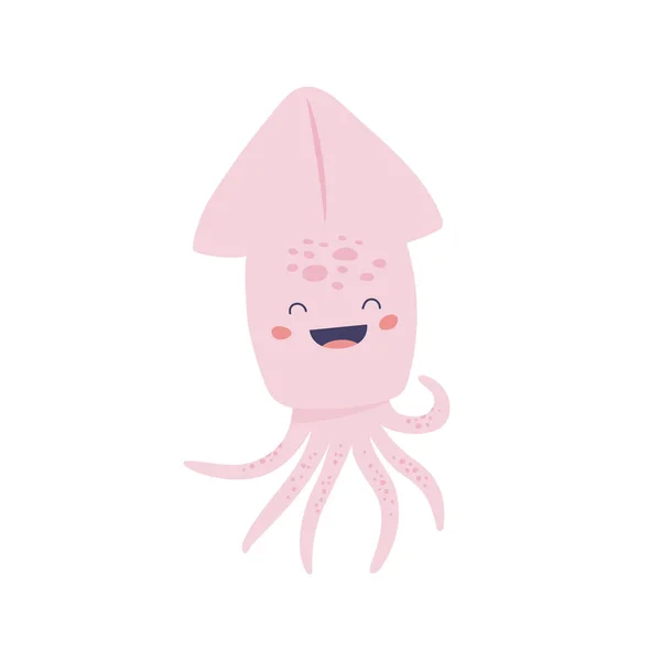 Smiling Pink Squid Isolated White Background — Stock Vector