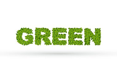 Vektör çizim, gerçekçi yeşillik sözcüğün yeşil şekil.