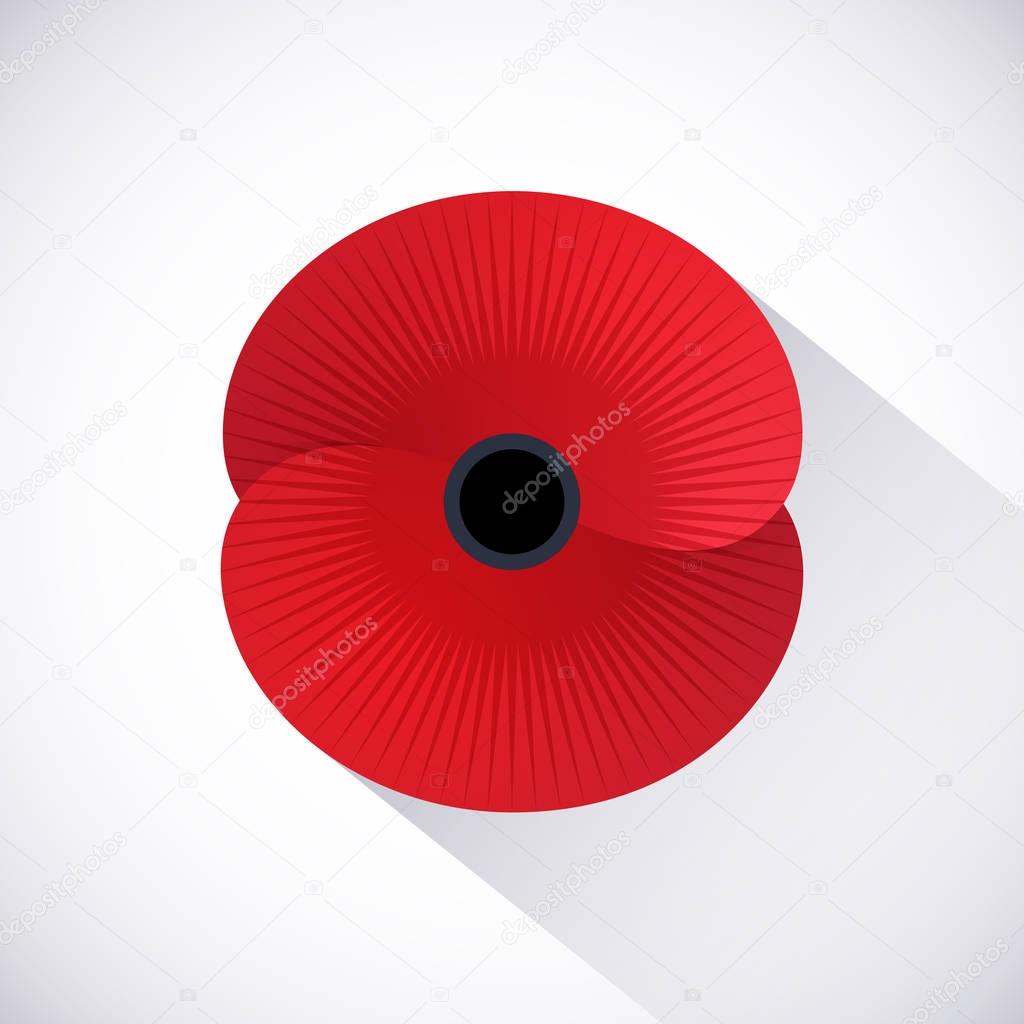 Vector illustration of a bright poppy flower. Remembrance day symbol. 