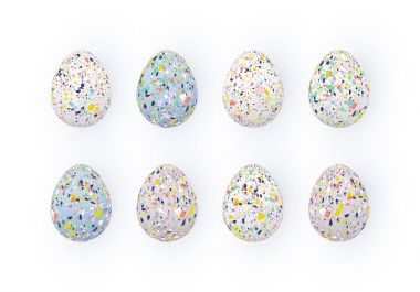 Vektör çizim, gerçekçi Paskalya yumurtaları terrazzo desenli dizi. EPS 10 dosya.