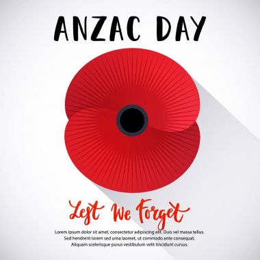 Parlak bir haşhaş çiçek vektör Illustration. Anma Günü sembolü. Yazı unutmadan. Anzak günü yazı.