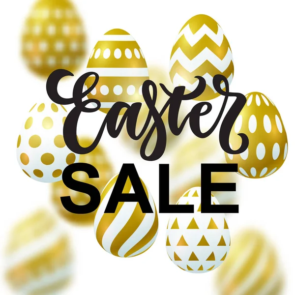 Vector Illustration Realistic Easter Eggs Geometrical Patterns Easter Sale Lettering — Stock Vector