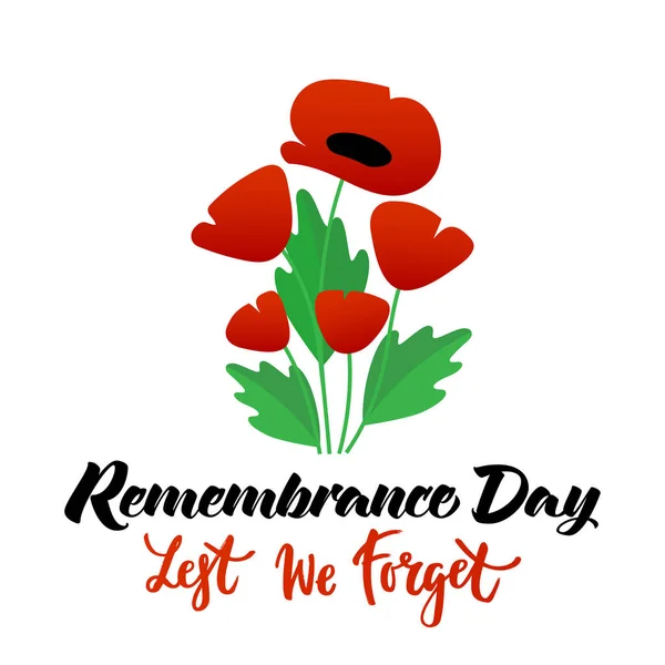 Vector Illustration Bright Poppy Flower Remembrance Day Symbol Lest Forget — Stock Vector