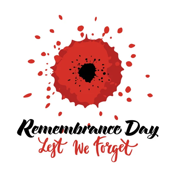 Vector Illustration Bright Poppy Flower Remembrance Day Symbol Lest Forget — Stock Vector