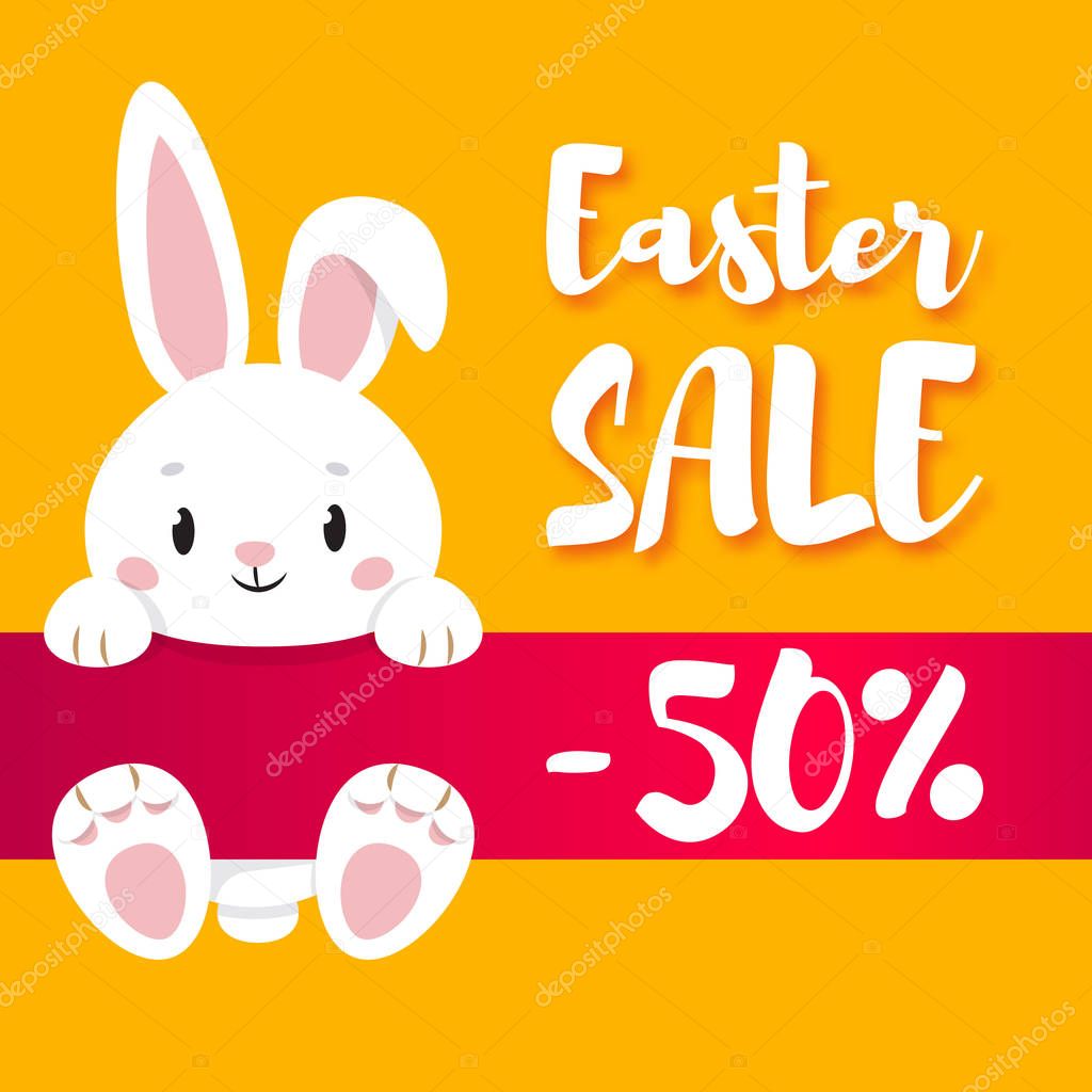 Easter Sale vector tag with bunny.
