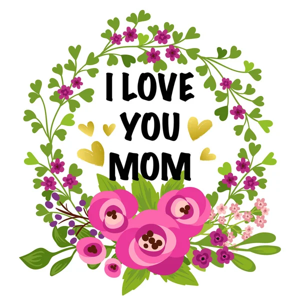 Vector Illustration Love You Mom Text Mothers Day Card Design — Stock Vector