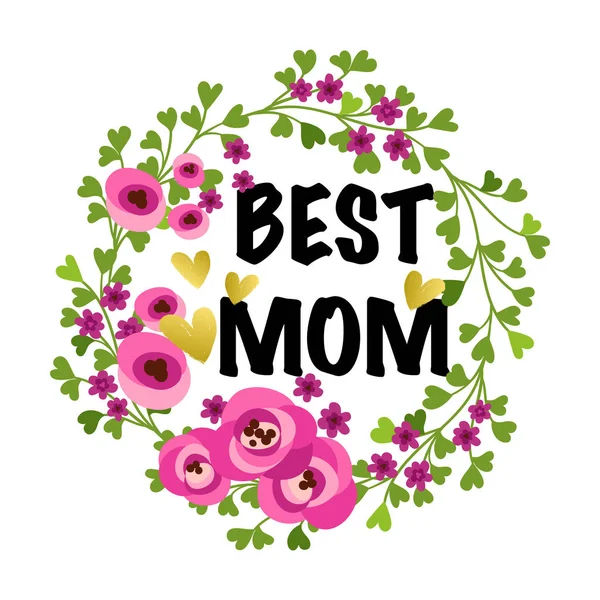 Vektorillustration Bästa Mamma Text Mödrar Dag Kortdesign — Stock vektor