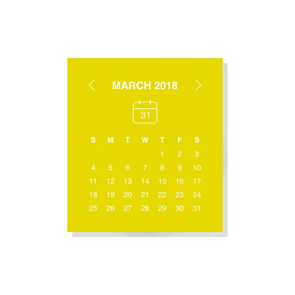 Wektor Ilustracja Projekt Miesiąca Marca Kalendarzu Rok 2018 Żółtym Tle — Wektor stockowy