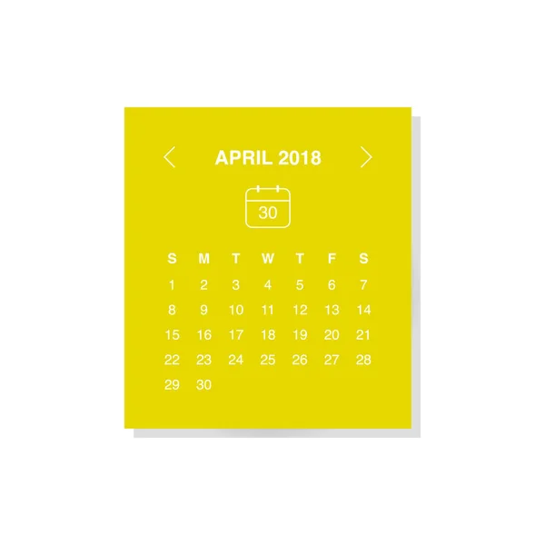 Wektor Ilustracja Projekt Miesiąca Kwietnia Kalendarzu Rok 2018 Żółtym Tle — Wektor stockowy