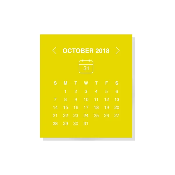 Vector Illustration Design October Month Calendar 2018 Year Yellow Background — Stock Vector