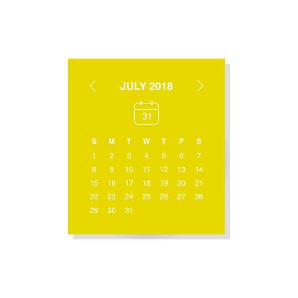 Diseño Ilustración Vectorial Del Mes Julio Calendario Para Año 2018 — Archivo Imágenes Vectoriales