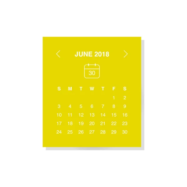 Wektor Ilustracja Projekt Miesiąca Czerwca Kalendarzu Rok 2018 Żółtym Tle — Wektor stockowy