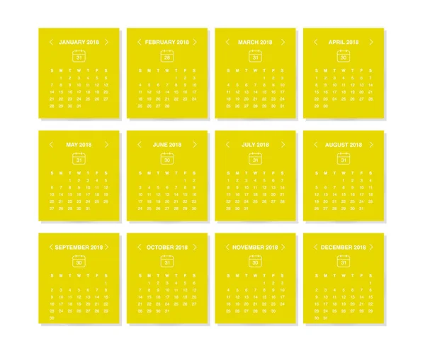 Design Ilustração Vetorial Calendário Negócios Para 2018 Ano Fundo Amarelo — Vetor de Stock