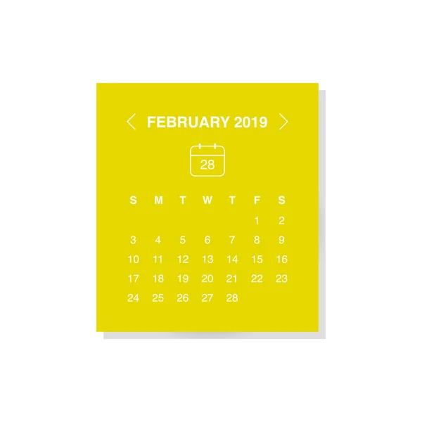 Illustration Vectorielle Mois Février Dans Calendrier Pour 2019 Année Sur — Image vectorielle