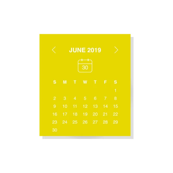 Wektor Ilustracja Projekt Miesiąca Czerwca Kalendarzu Rok 2019 Żółtym Tle — Wektor stockowy