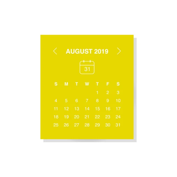 Diseño Ilustración Vectorial Del Mes Agosto Calendario Para Año 2019 — Vector de stock
