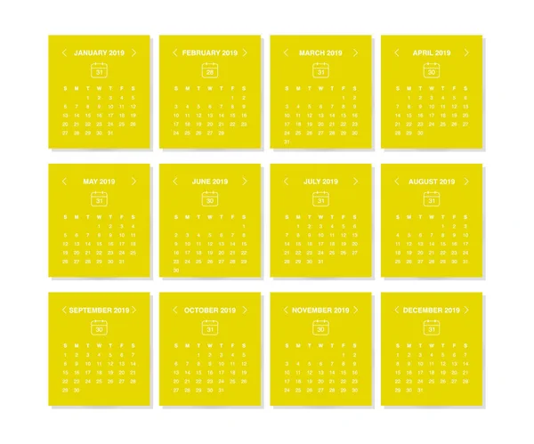 Design Ilustração Vetorial Calendário Negócios Para 2018 Ano Fundo Amarelo — Vetor de Stock