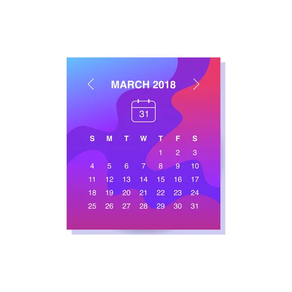 Projekt Strony Kalendarza Stylu Kamuflażu Marca 2018 — Wektor stockowy