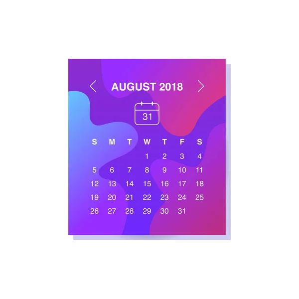Design Página Calendário Estilo Camuflagem Agosto 2018 — Vetor de Stock