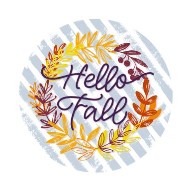 Bir çelenk şeklinde elle çizilmiş botanik tasarım öğeleri kümesi. Vektör çiçek öğeleri. Sonbahar yazı Merhaba.