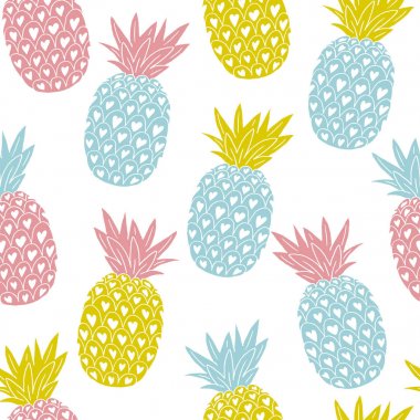 Renkli tropikal meyve vektör kümesi. Elle çizilmiş ananas