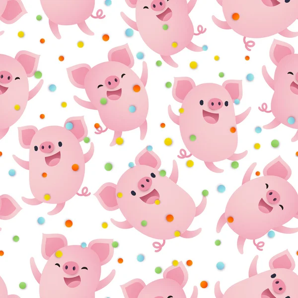 Vektor Illustration Nahtloses Muster Mit Niedlichen Fröhlichen Schweinen — Stockvektor