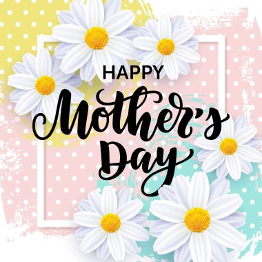 Vektör çizim, mutlu anneler günü kartı ile gerçekçi çiçek tasarım ve çizim arka plan el.