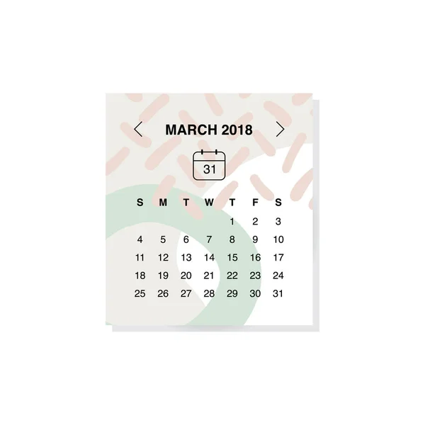 Concepto Diseño Calendario Marzo 2018 — Vector de stock