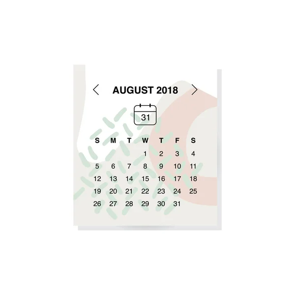 Kalender Ontwerpconcept Augustus 2018 — Stockvector