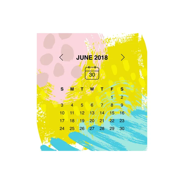 Kalender Ontwerpconcept Juni 2018 — Stockvector