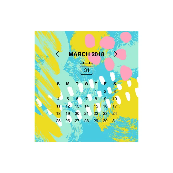 Calendrier Concept Conception Mars 2018 — Image vectorielle