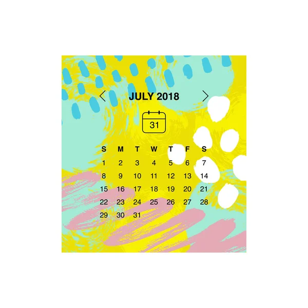 Kalender Ontwerpconcept Juli 2018 — Stockvector