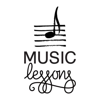 Müzik dersleri logo. Elle çizilmiş müzik notu, vektör çizim